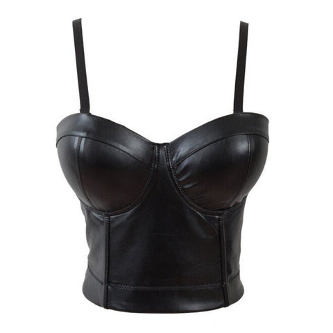 ATOMIC BLACK FAUX LEATHER BUSTIER BRA TOP