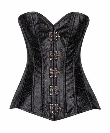 TOP DRAWER PREMIUM BLACK FAUX LEATHER STEEL BONED CORSET W/CLASPS