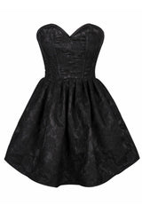 Top Drawer Premium Black Floral Steel Boned Empire Waist Dress