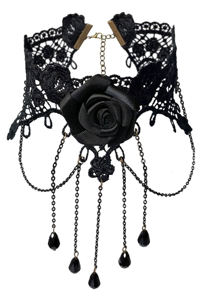 Atomic Black Lace And Rose Cameo Choker Necklace | Atomic Jane Clothing