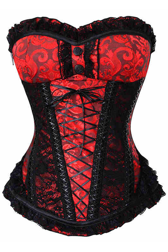 Atomic Red Jacquard Steel Boned Vintage Overbust Corset | Atomic Jane ...