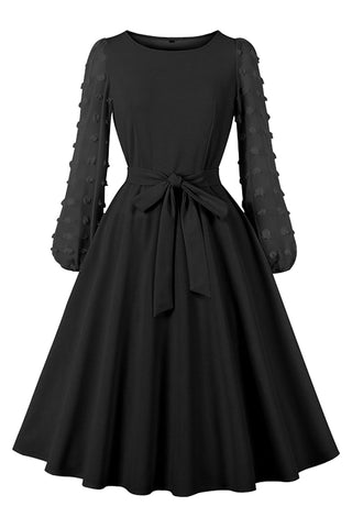 Atomic Black Swiss Dot Long Puff Sleeve Midi Dress | Atomic Jane Clothing