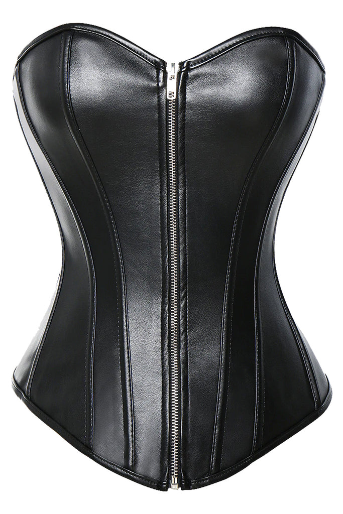 Atomic Black Classic Faux Leather Zipper Corset Atomic Jane Clothing