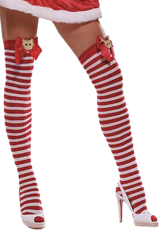 Atomic Candy Cane Thigh High Stockings with Bow Cat | Atomic Jane Clothing