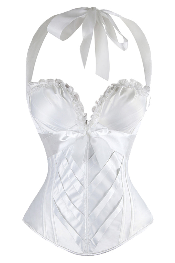 Atomic White Satin Classic Sweetheart Overbust Corset Atomic Jane Clothing 