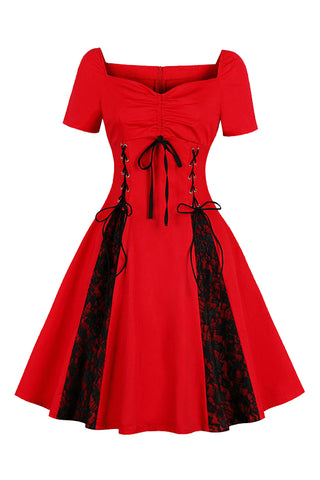 Atomic Red Floral Laced Up Midi Dress | Atomic Jane Clothing