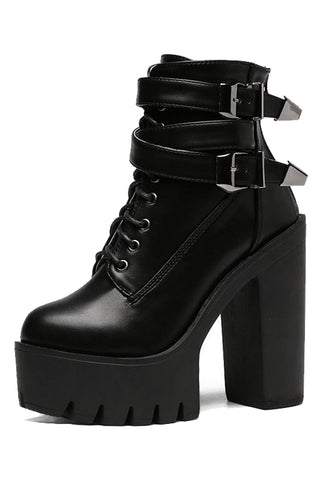 Atomic Black PU Buckle Up Platform Boots | Atomic Jane Clothing