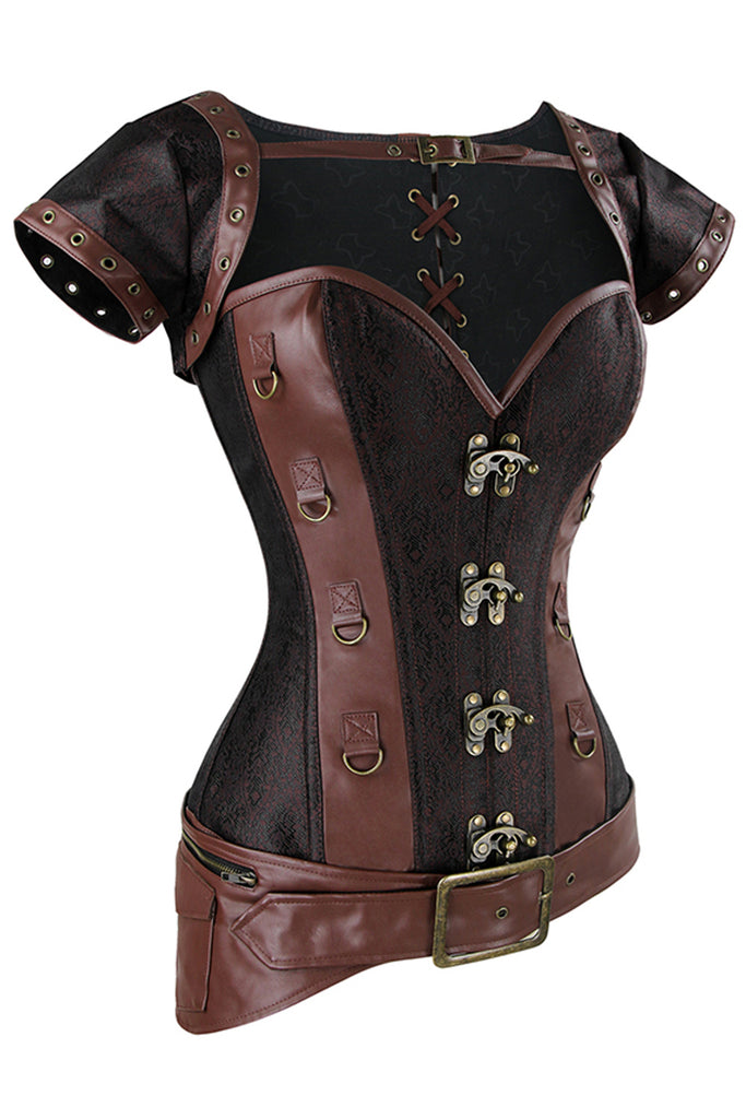 Atomic Brown Steampunk Steel Boned Brocade Corset | Atomic Jane Clothing