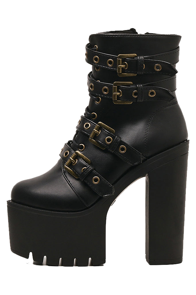 Atomic Black Buckle and Rivet PU Platform Boots | Atomic Jane Clothing