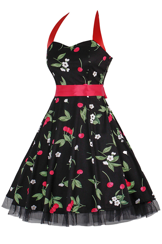 Atomic Black Cherry Halter Swing Dress | Atomic Jane Clothing