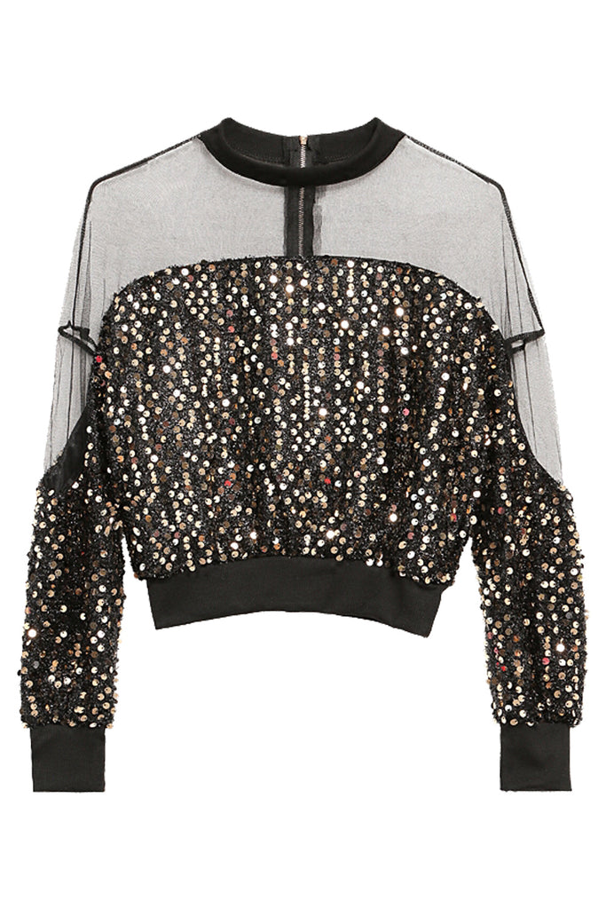 white sequin long sleeve top