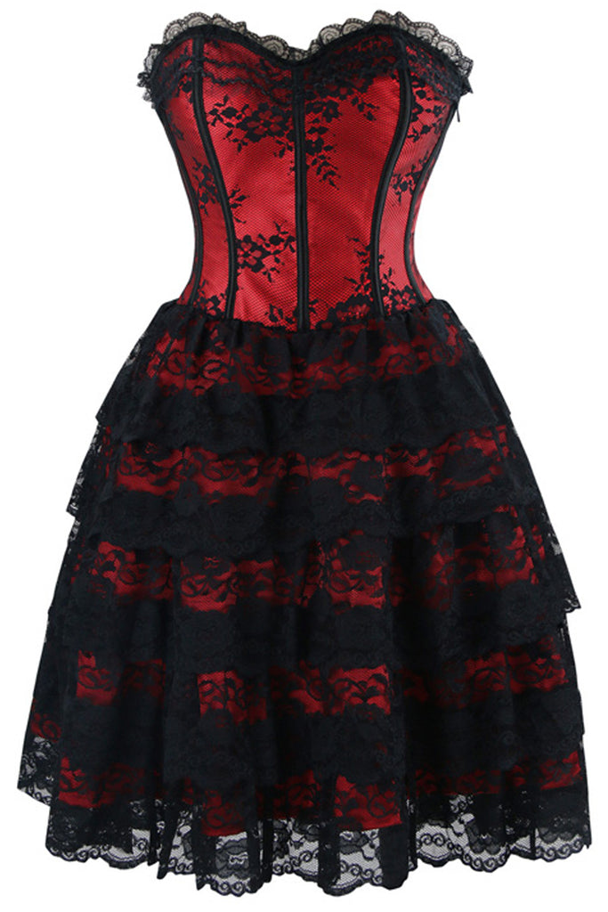 Atomic Red Floral Victorian Lace Corset Dress | Atomic Jane Clothing