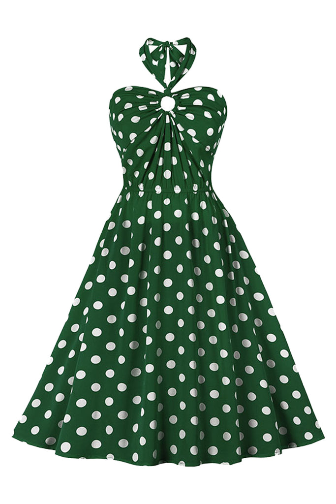 Atomic Green Polka Dot Halter Summer Swing Dress | Atomic Jane Clothing