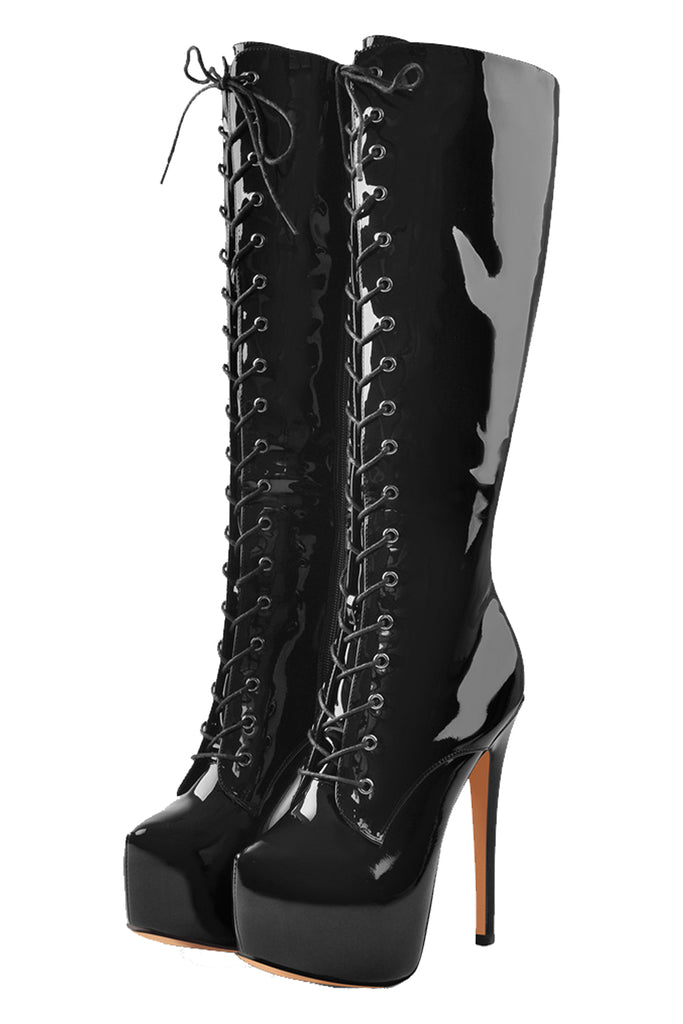 Only Maker Black Patent Leather Lace Up Over The Knee Boots Atomic Jane Clothing 6257