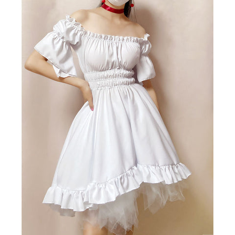 Atomic White Vintage Puff Elastic High-Low Dress | Atomic Jane Clothing