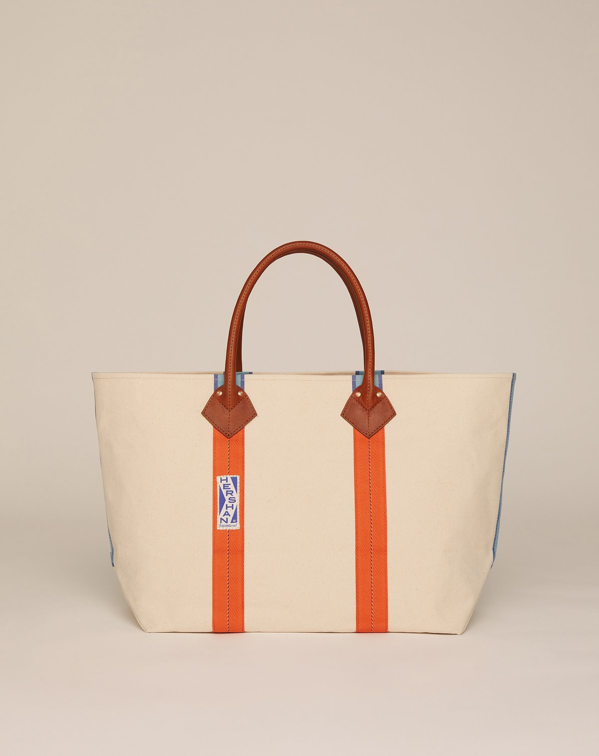 Valentino City Safari Tote Leather Trimmed Canvas Tote Bag Off-White Cognac  Brown VLOGO