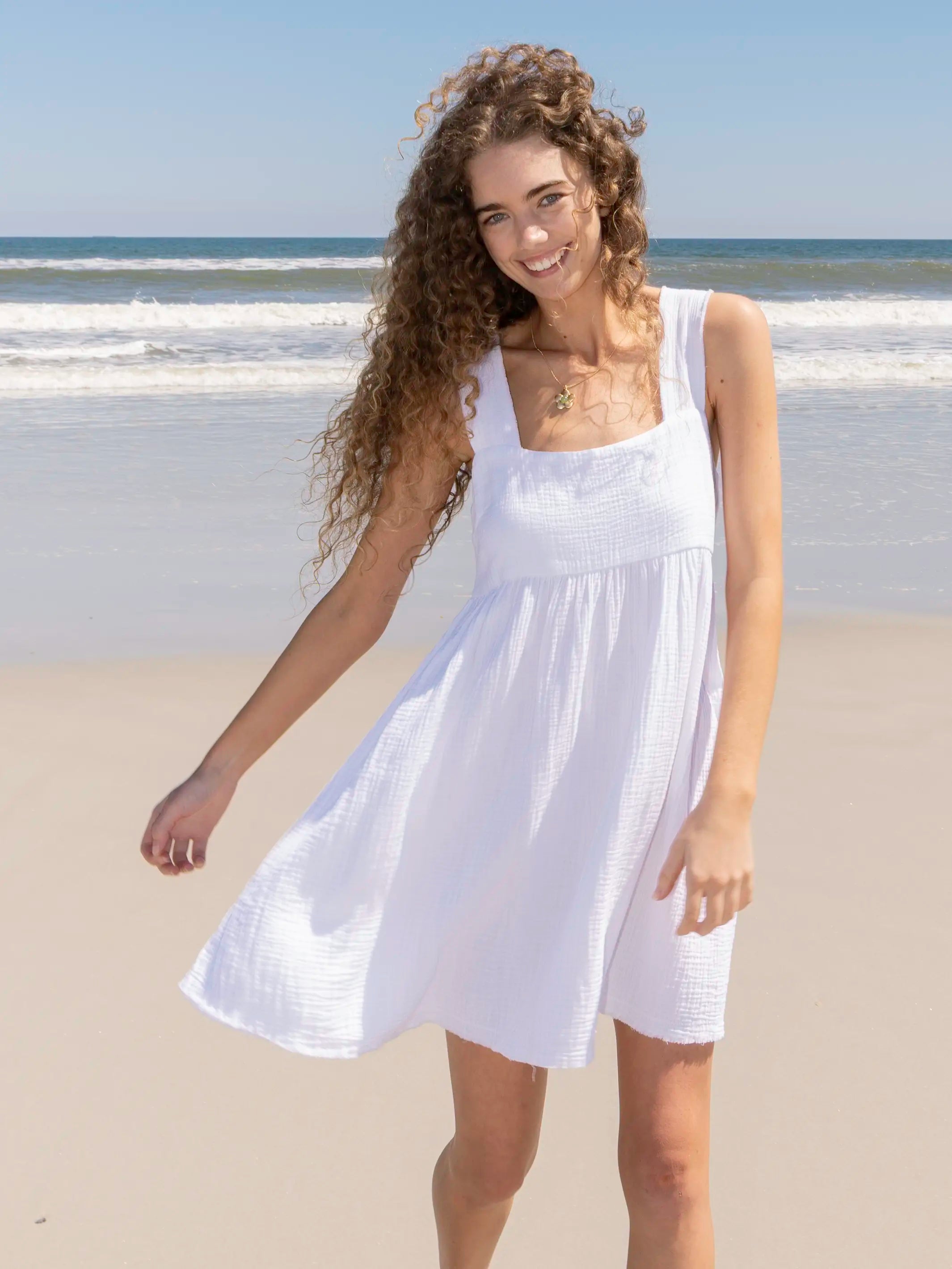 Tricia Mini Dress - White Cotton Gauze