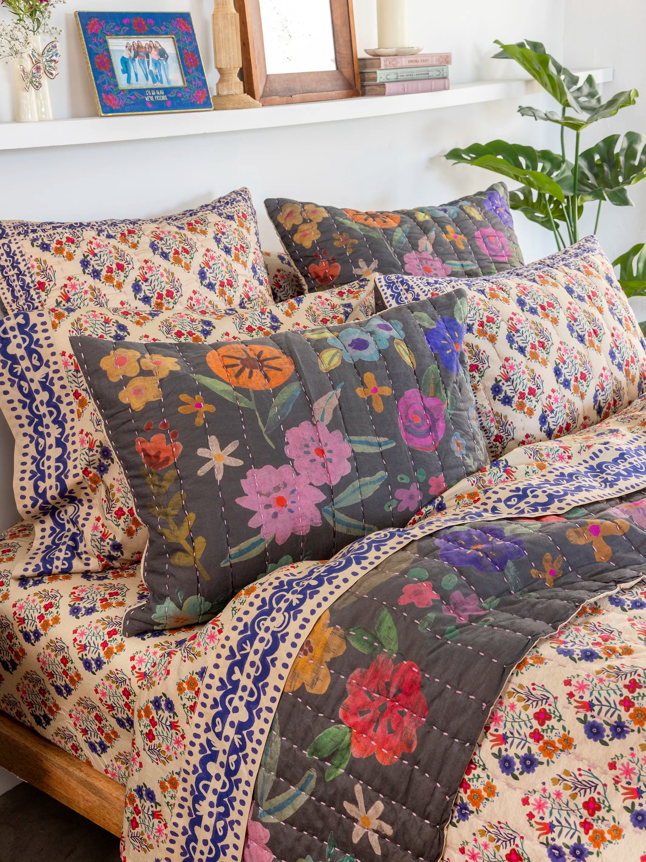 Bungalow Reversible Cotton Shams, Set of 2 - Boho Wildflower