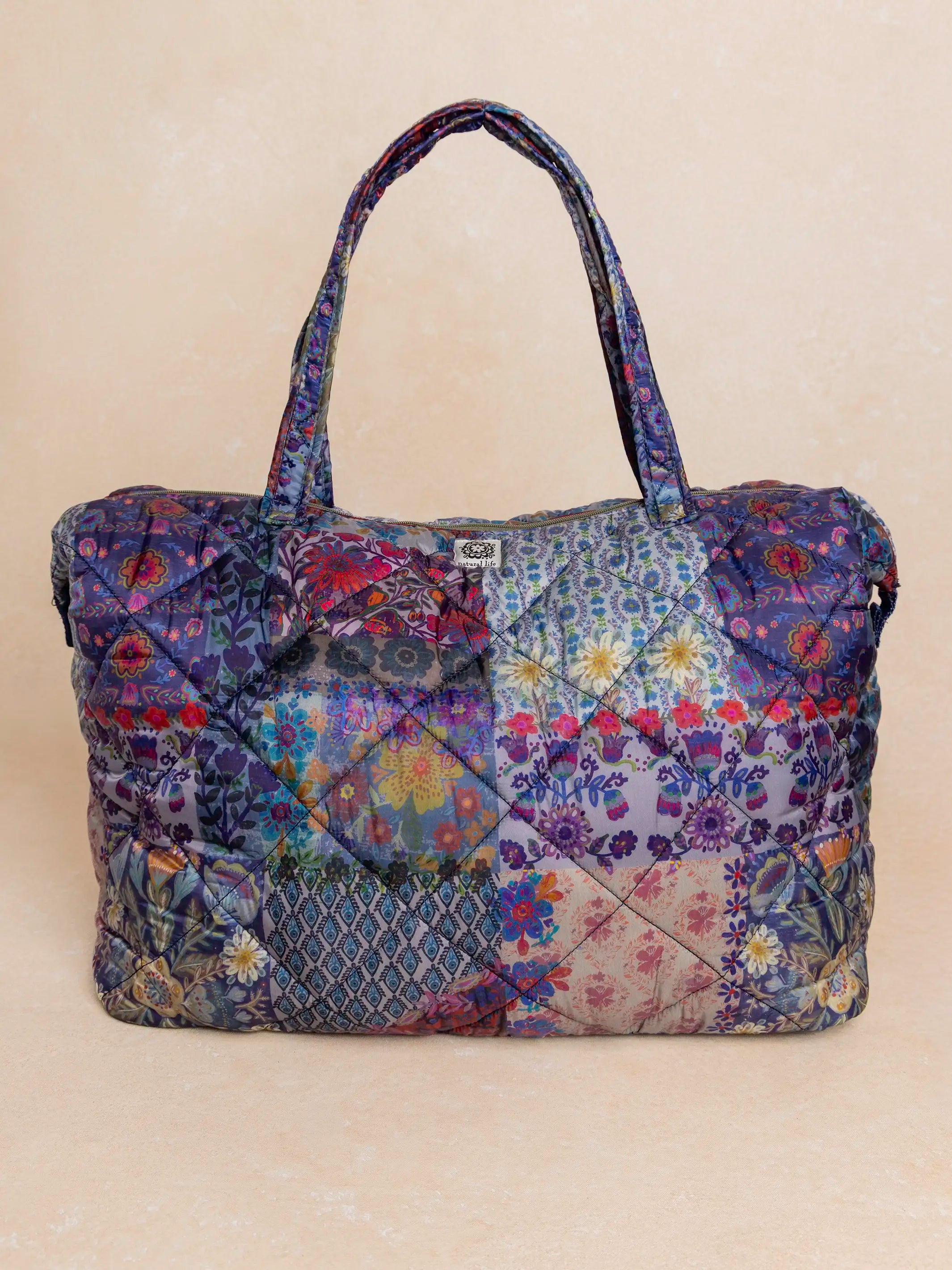 Puffy Weekender Bag - Blue Patchwork