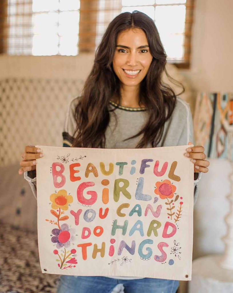 Mini Canvas Tapestry that says beautiful girl you can do hard things