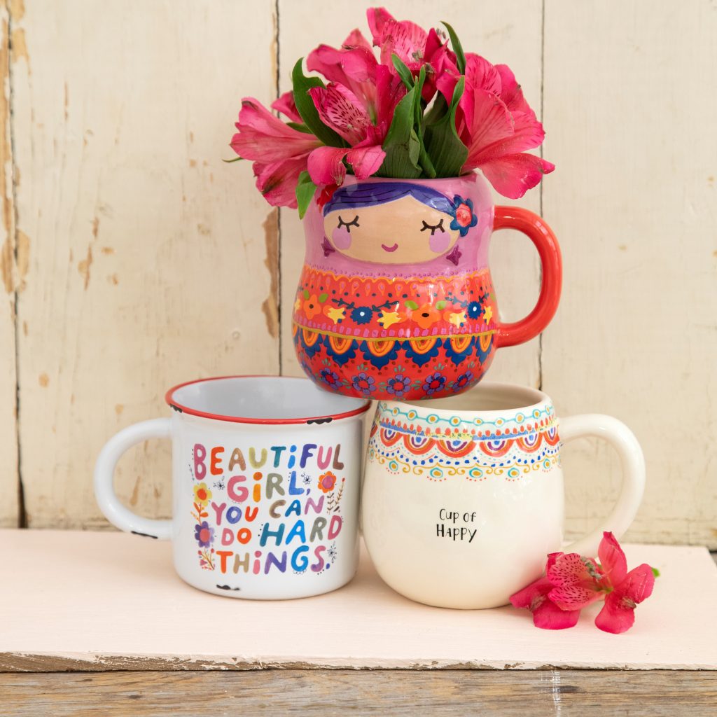 Cute mugs in fun shapes and inspiring quotes