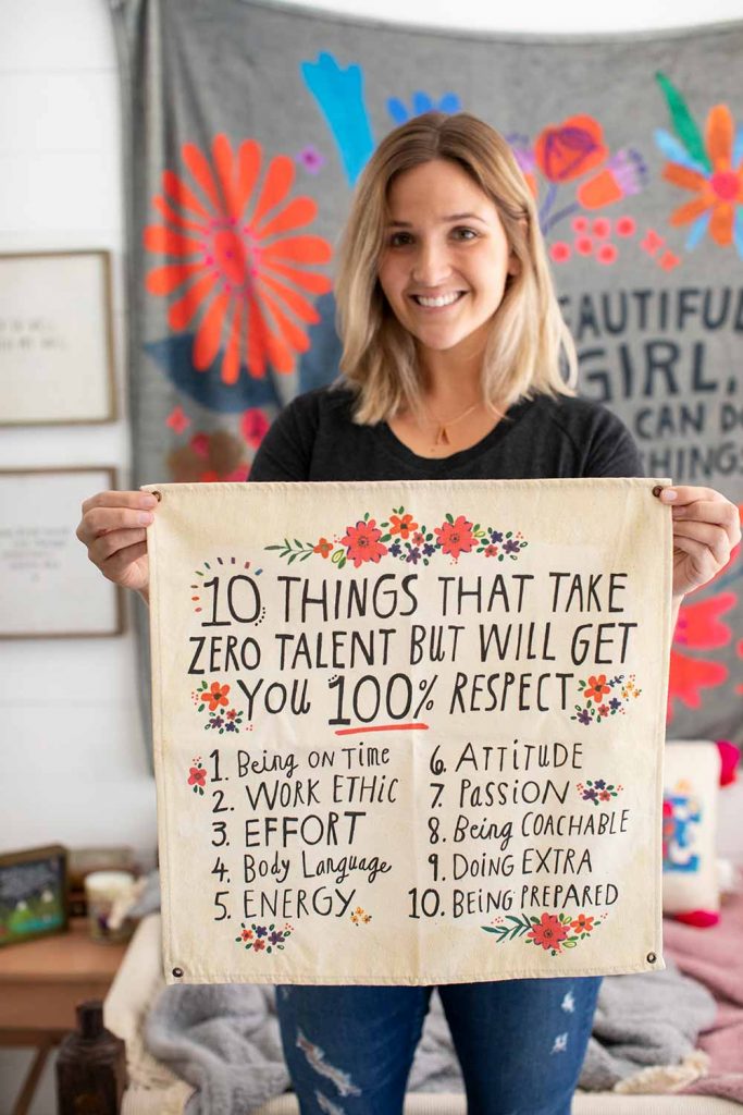 Mini Canvas Tapestry that says 10 things that take zero talent but will get you 100% respect