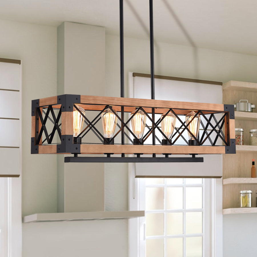 Modern Farmhouse Rectangular Caged Chandelier Lighting | Chandelierias ...