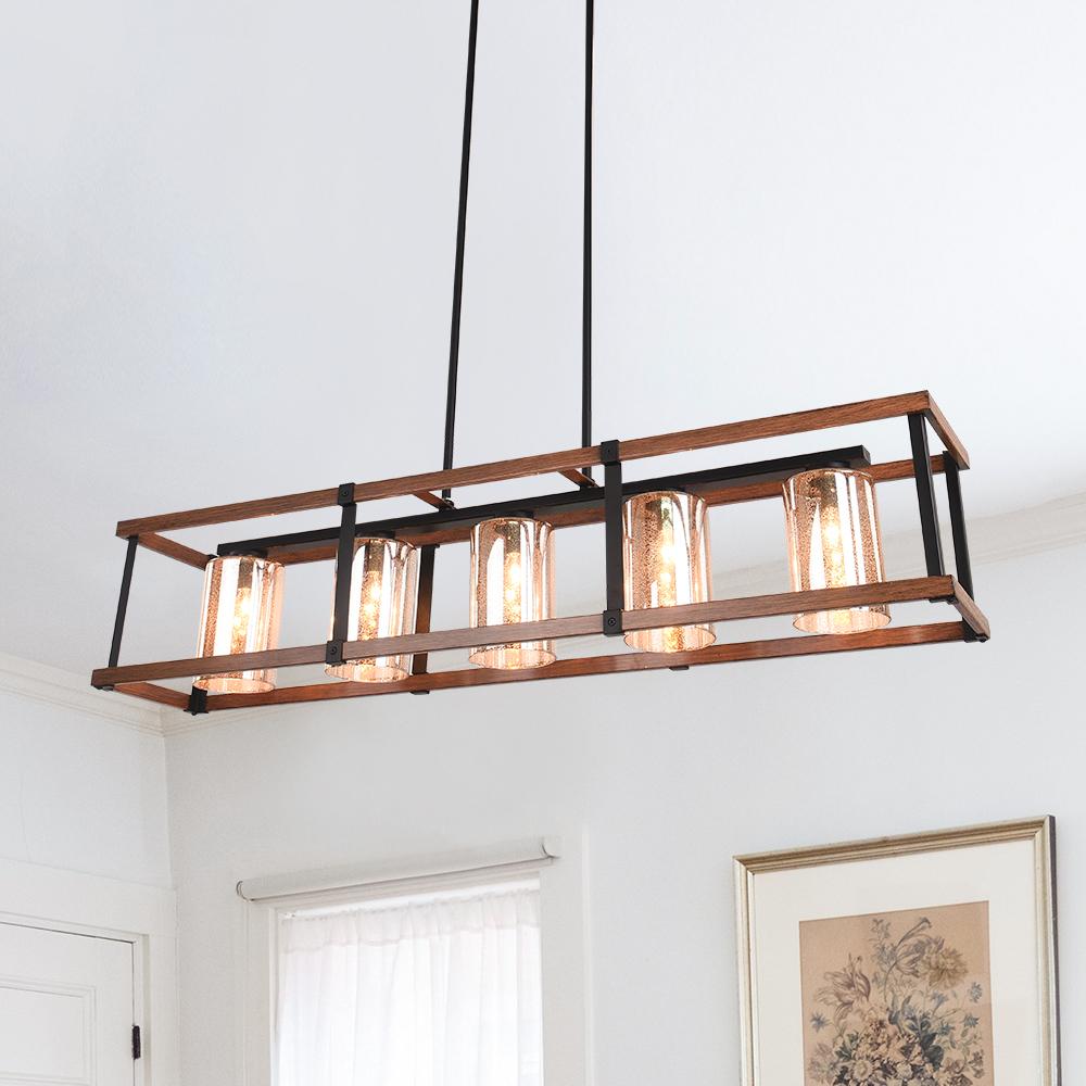 Black Rectangle Modern Farmhouse Frosted Glass Chandelier ...