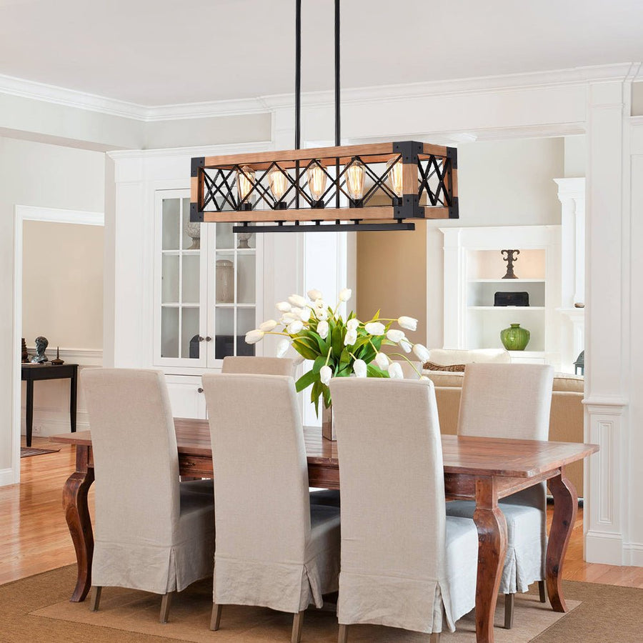 Modern Farmhouse Rectangular Caged Chandelier Lighting | Chandelierias ...