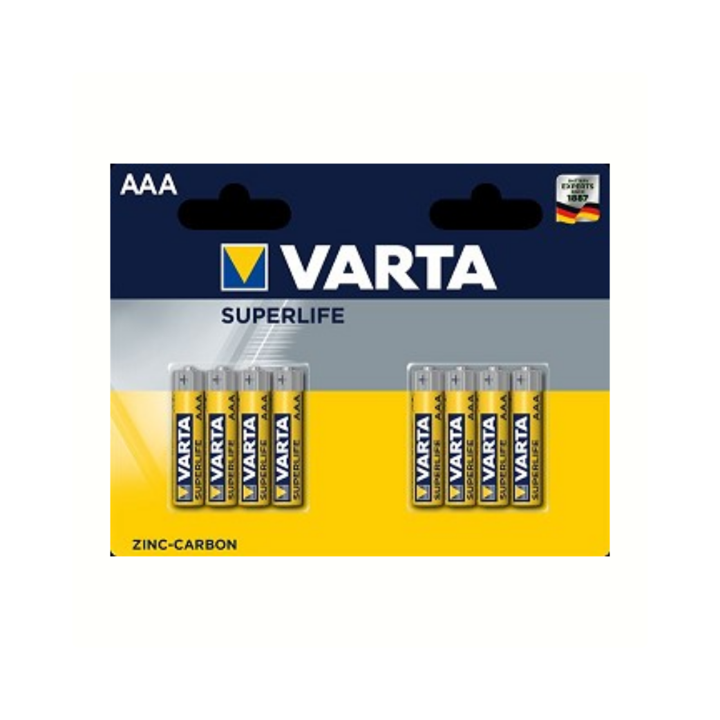 Varta Superlife AAA. Zink-Carbon. per 8 in blister. (hangverpakking)