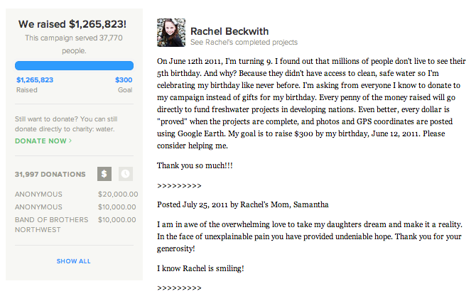 Rachel Beckwith's campaign page