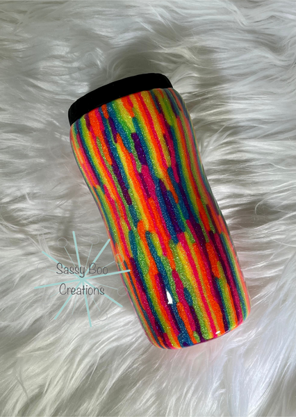 12 oz Pink, Green, Blue and Black Ink Swirl Can Cooler – Sassy Boo