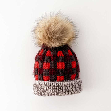beanie hat :: red buffalo check