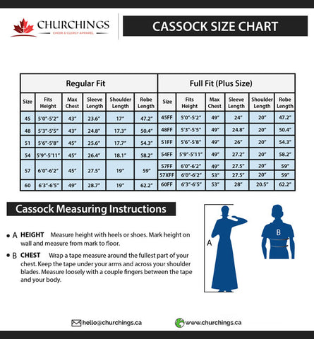 Church Apparel Size, Color and Fabric Guides | Churchings Canada