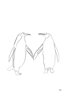 penguins holding hands sketch