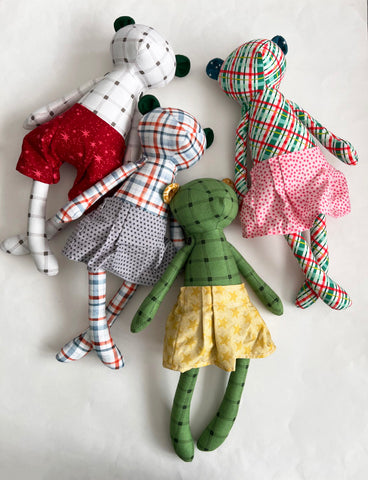 4 Holiday themed handmade stuffed bears