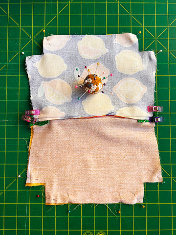 Zipper Pouch pinned together to sew sides and bottom