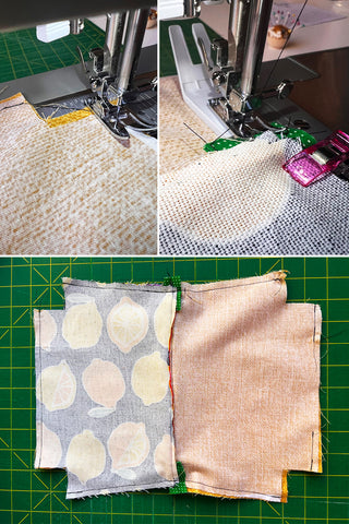 Photos showing sewing the sides of the zipper pouch