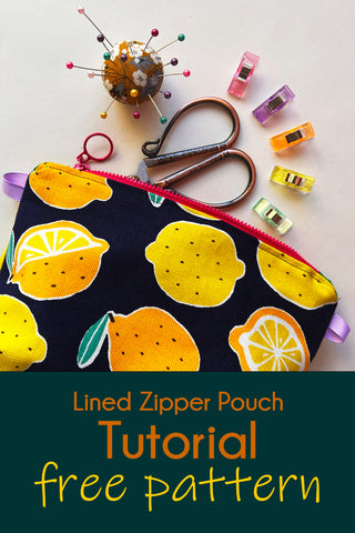 Zipper pouch with sewing notions spilling out