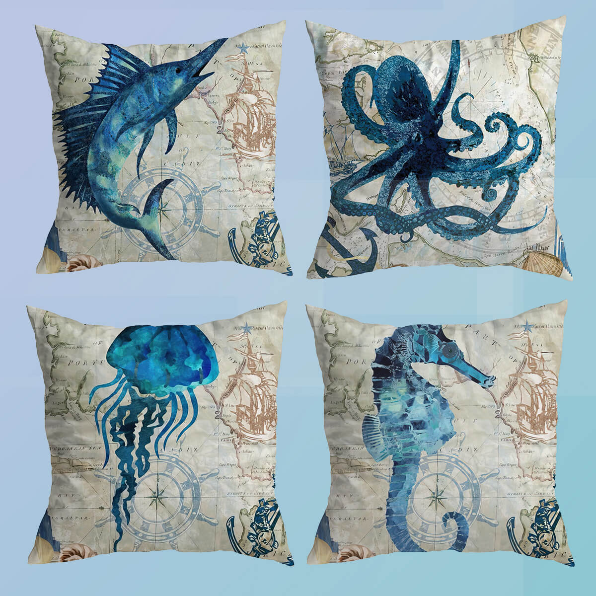 marine nautical ocean sea life fish cushion cover pillow covers 18x18
