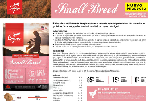 ORIJEN SMALL BREED FEED for small breed adult dogs 1.8 kg Gabo&Gordo Pet Shop in Las Palmas de Gran Canaria store for pets, dogs, cats, rabbits, turtles, animals
