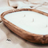 Sweet Vanilla Cinnamon - 3 Wick Light Natural Wood Dough Bowl