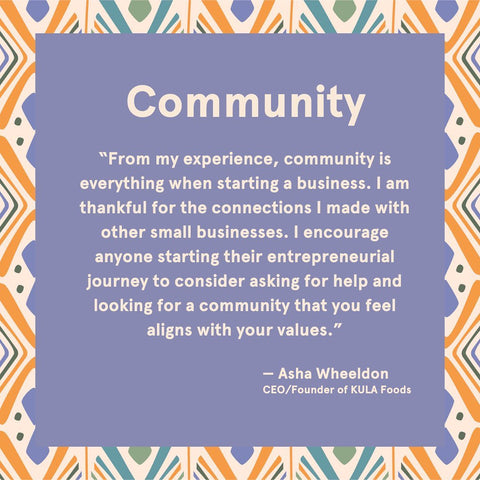 A quote from Asha on seeking community as an entrepreneur