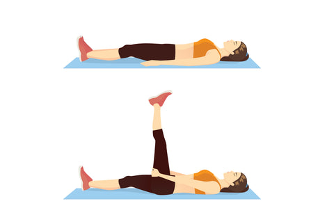 illustration of woman laying down lifting one leg straight up at 90 degree angle