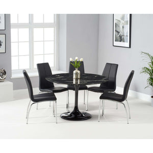 Furnish Our Home:Mark Harris Brittney 120cm Round Tulip Black Dining Table with 4 x Black Carsen Chairs