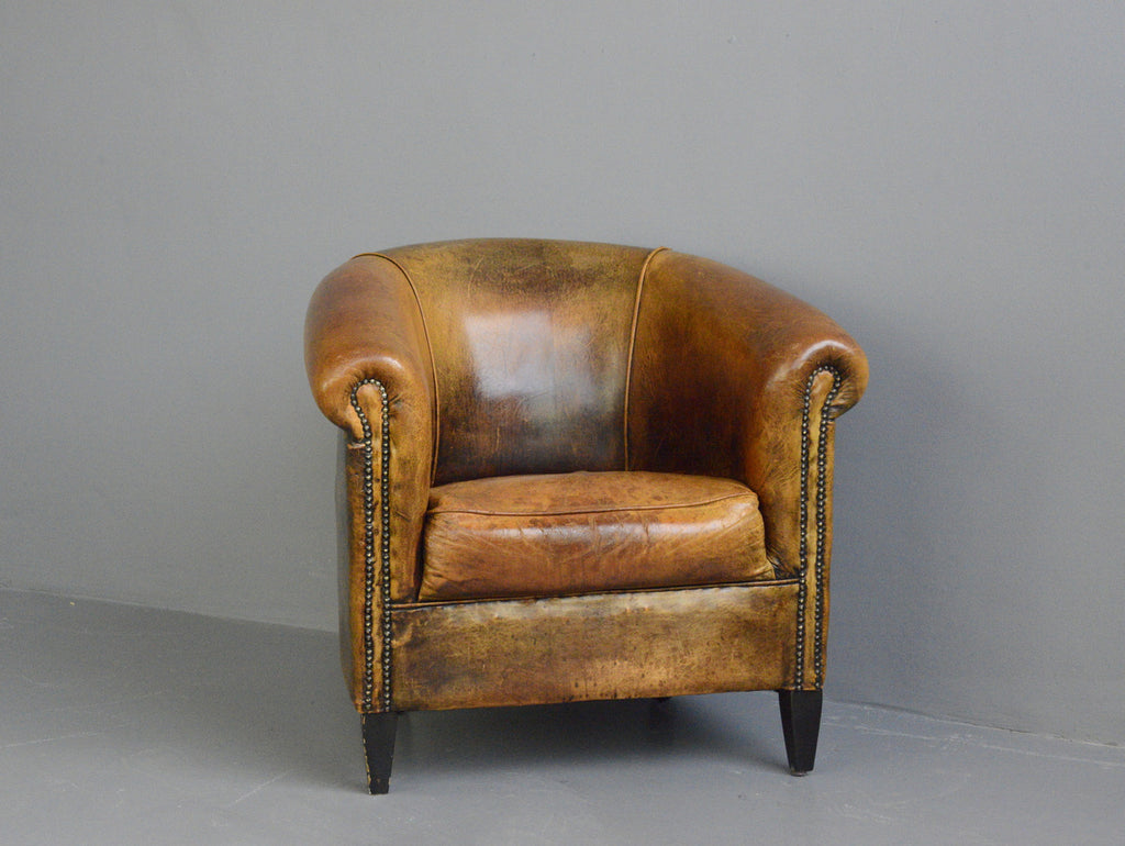 dutch sheepskin leather tub chair