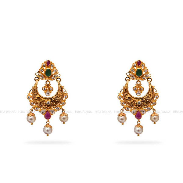 Temple Jewellery - 22K Gold 'Lakshmi' Drop Earrings (Chand Bali) With  Beads, Pearls & Culture Pearls - 235-GER10065 in 14.250 Grams