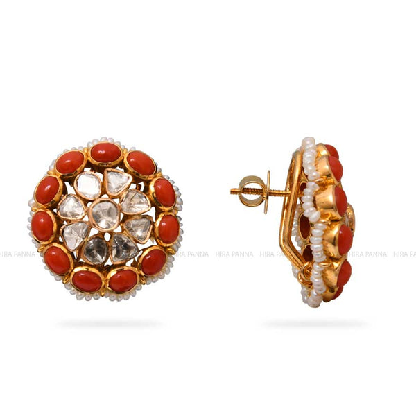 Orange coral studs - Radhas Creations - 2586615