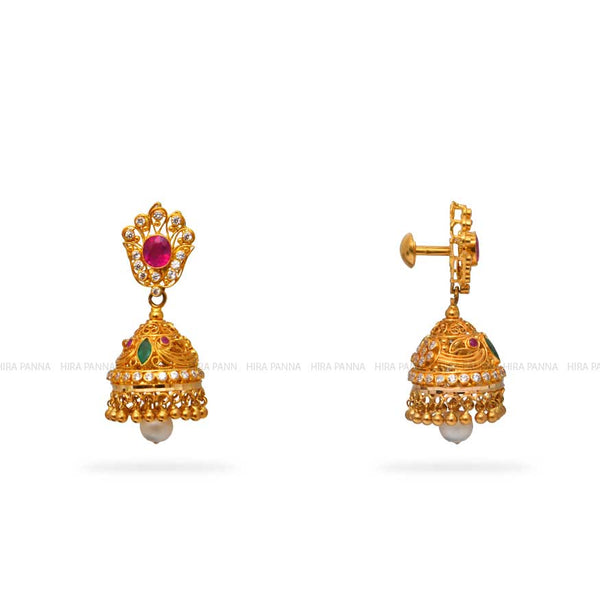 Antique Gold plated CZ Small Jhumka Earrings – Simpliful Jewelry