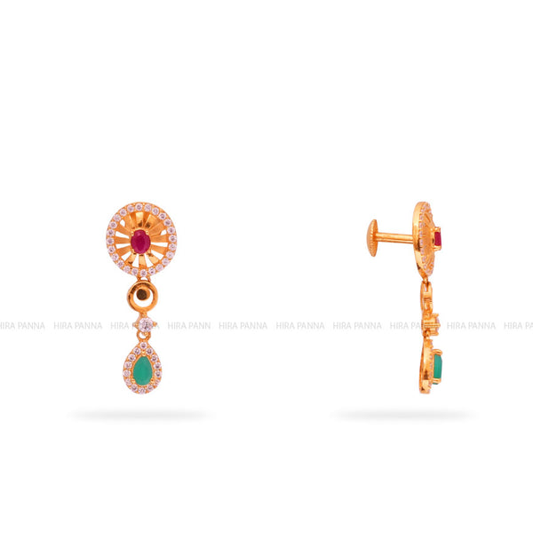 Malabar 22 KT Gold Studded Dangle Earring ERCOVM0175 | Earrings, Gold  earrings indian, Gold earrings